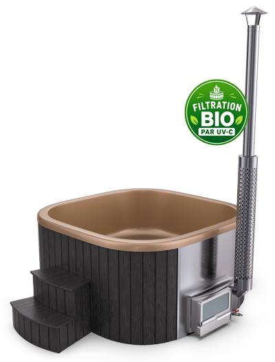 Bain nordique carré en bois avec filtration naturelle UV-C
