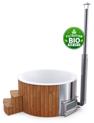 Bain nordique rond en bois avec filtration naturelle UV-C