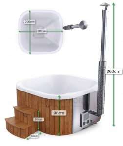Dimensions générales du bain nordique carré 200cm avec pôle interne