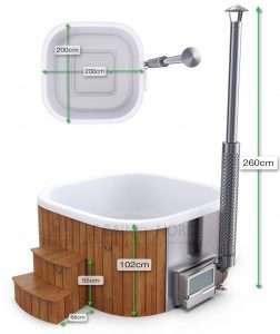 Dimensions générales du bain nordique carré 200cm avec pôle interne