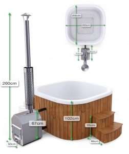 Dimensions générales du bain nordique carré 200cm avec pôle externe