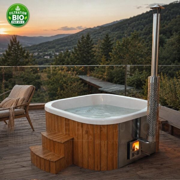 Bain nordique carré en bois de 200cm pour 8 à 10 personnes
