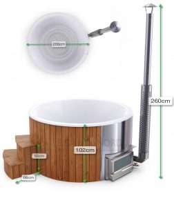Dimensions générales du bain nordique rond 200cm avec pôle interne