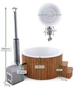 Dimensions générales du bain nordique rond 225cm avec pôle externe
