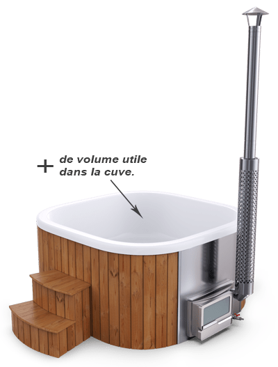 Bain nordique spa carré en bois avec un poêle 16/9
