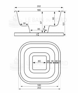 Dimensions de la cuve du bain nordique carré 200cm avec pôle interne