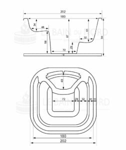 Dimensions de la cuve du bain nordique carré 200cm avec pôle interne