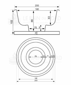 Dimensions de la cuve Dimensions de la cuve du bain nordique rond 200cm avec pôle interne
