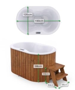Dimensions extérieures du bain nordique électrique Ofuro 190 × 120 cm