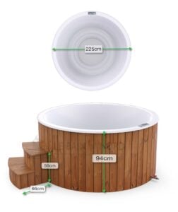 Dimensions extérieures du grand bain nordique électrique rond 225 cm
