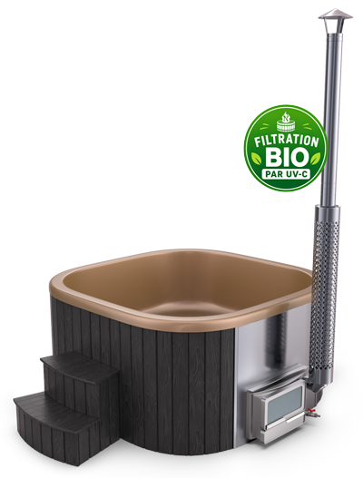 Bain nordique carré en bois avec filtration naturelle UV-C