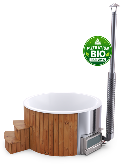 Bain nordique rond en bois avec filtration naturelle UV-C