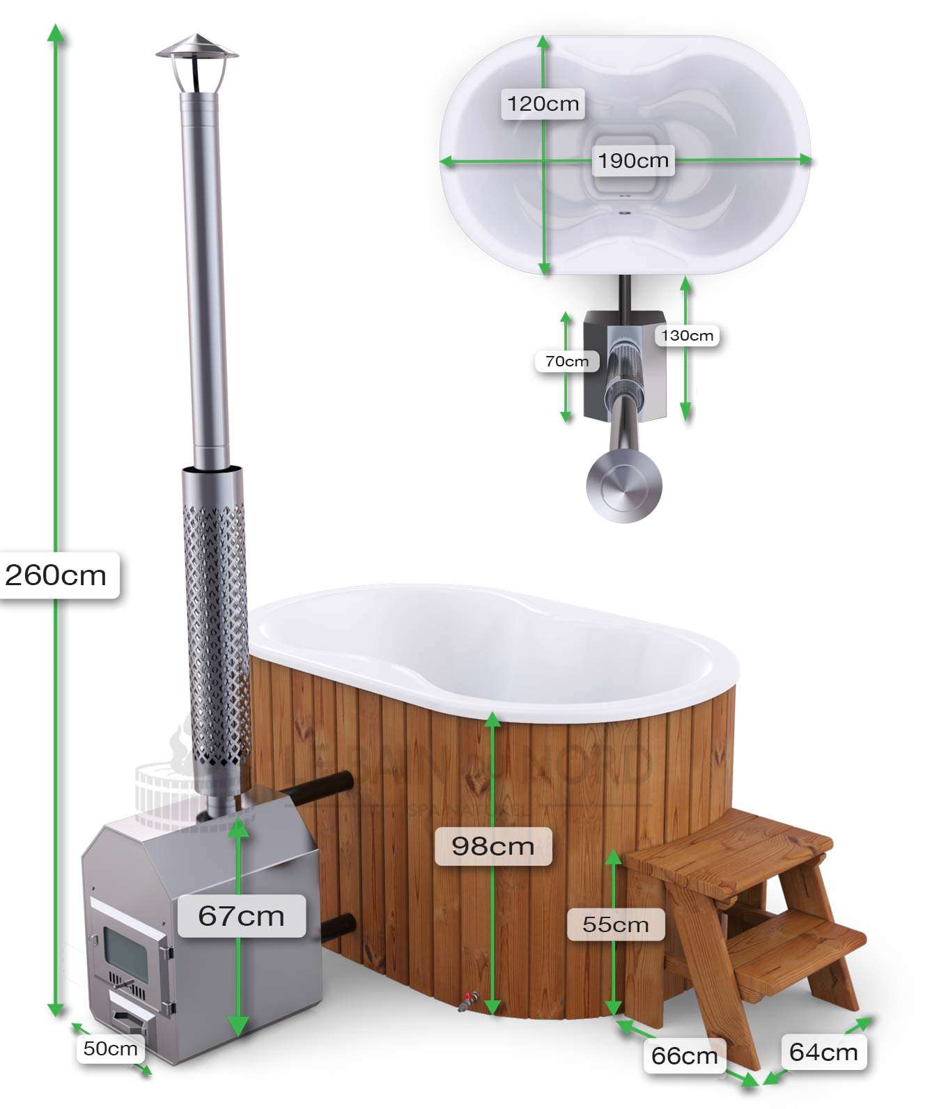 Dimensions Bain Nordique Ofuro externe