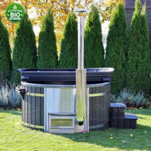 bain nordique rond de 200cm de large en bois avec poêle interne