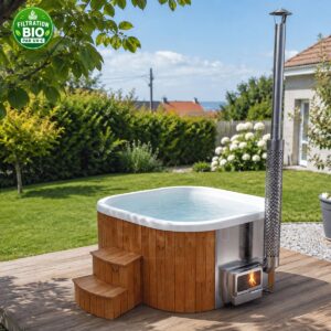 Bain nordique carré en bois et cuve en acrylique de 200cm pour 8 à 10 personnes