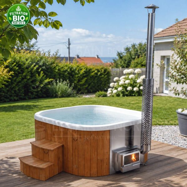 Bain nordique carré en bois et cuve en acrylique de 200cm pour 8 à 10 personnes