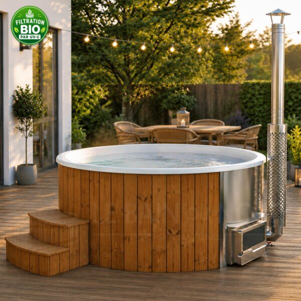 bain nordique rond de 225cm de large pour 7 à 8 personnes