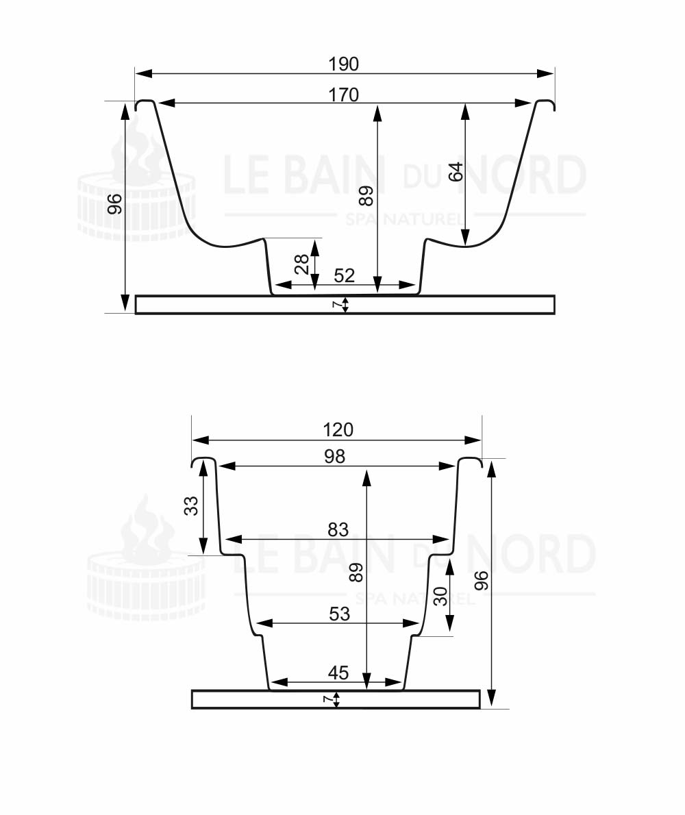 Dimensions de la cuve Ofuro