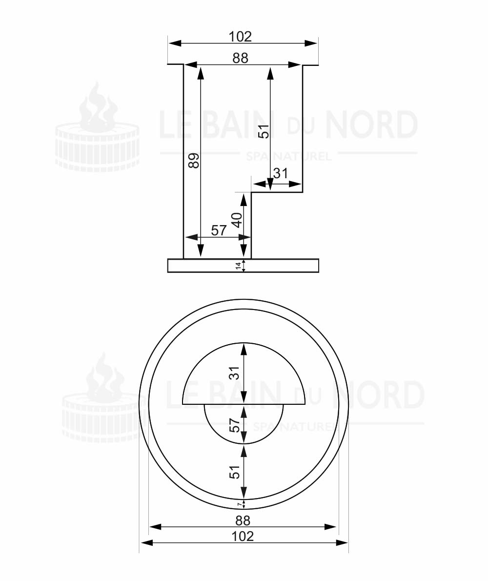 Dimensions de la cuve du bain froid