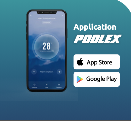 Application mobile Poolex pour piloter la pompe à chaleur depuis l’App Store ou Google Play