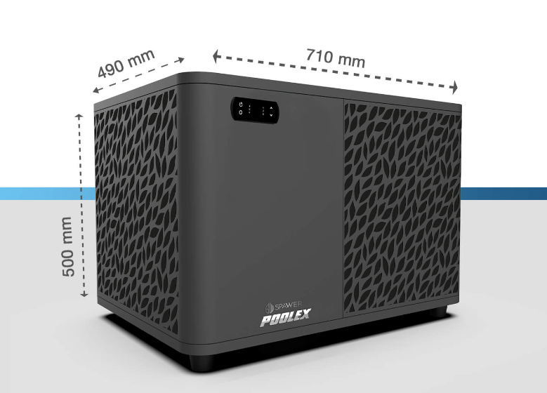Dimensions de la pompe à chaleur Poolex Spawer 7 kW : 710 par 490 par 500 millimètres